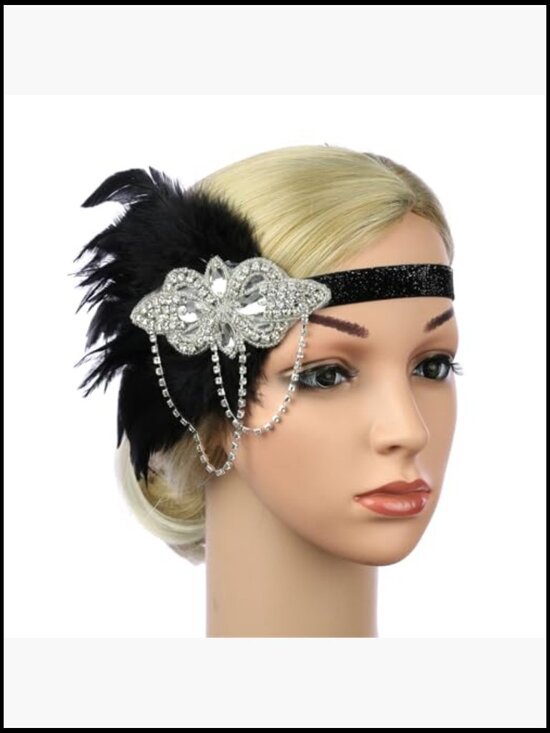 Vintage Flapper Headpiece Crystal Feather Hair Accessory Roaring 20s Gatsby